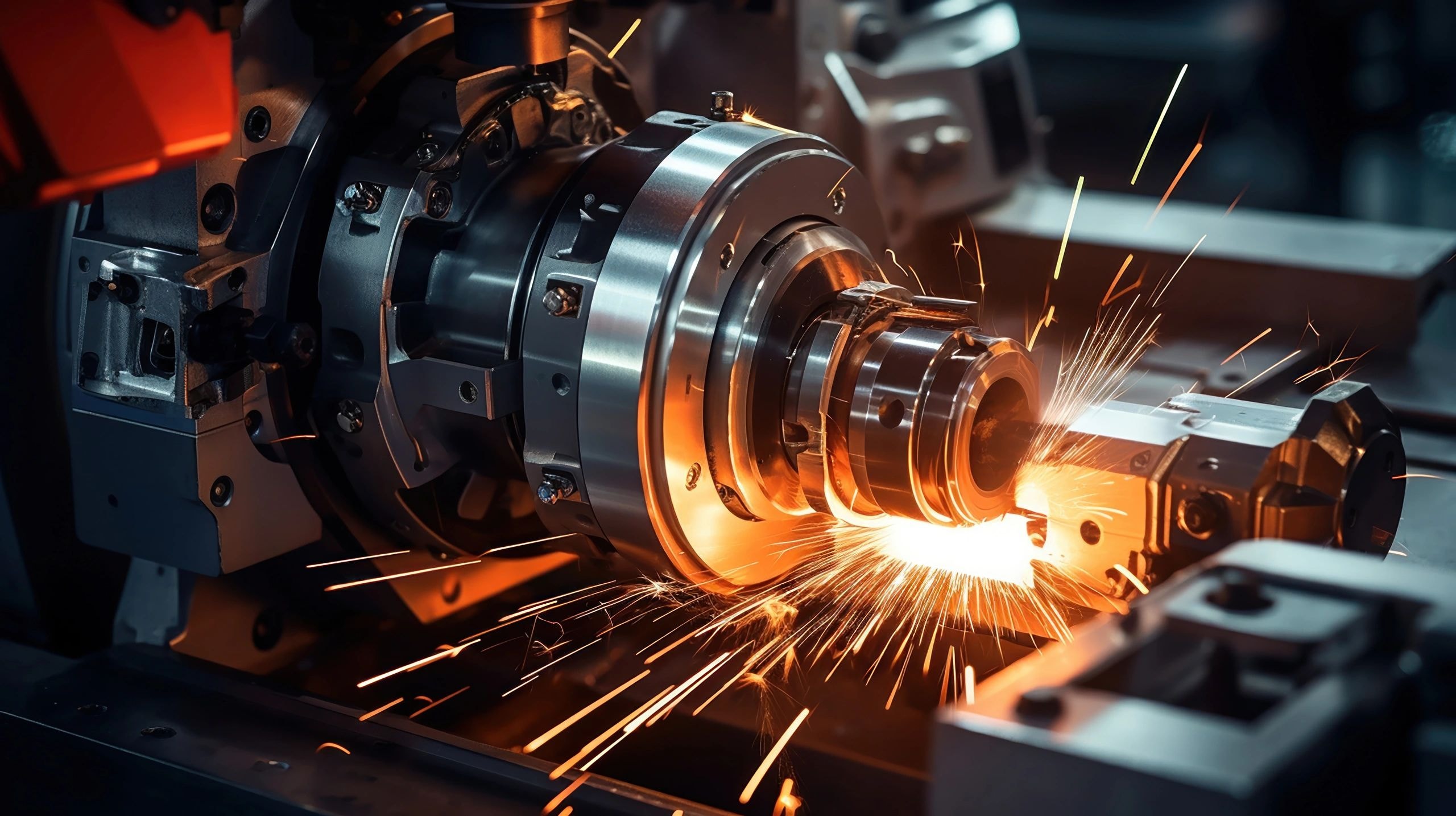 Torno industrial con chispas